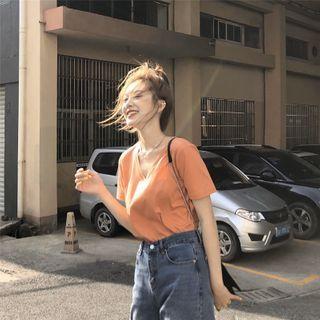Plain Short-sleeve T-shirt Light Tangerine - One Size