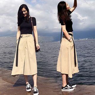 Long-sleeve Top / Tank Top / Buckled Midi A-line Skirt / Set
