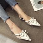 Bow-accent Dotted Faux Leather Mules