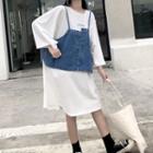 3/4-sleeve T-shirt Dress / Spaghetti-strap Asymmetrical Denim Top