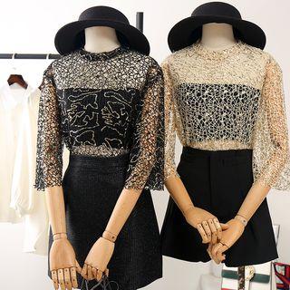 Set: Sequined 3/4-sleeve Top + Tube Top
