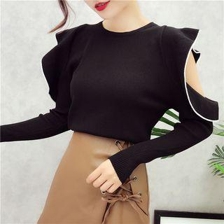 Ruffled Cold Shoulder Knit Top