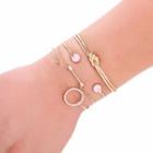 Set Of 4: Rhinestone / Resin / Alloy Bracelet (assorted Designs)