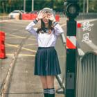 Pleated Skirt / Sailor Collar Long Sleeve Top / Sailor Collar Short Sleeve Top