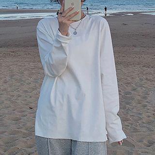 Plain Long-sleeve Split Top
