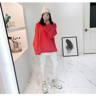 Kangaroo-pocket Wide-sleeve Oversized T-shirt