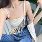 Fringed Two-tone Camisole Top Almond & Black - M