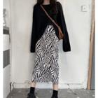 Zebra Midi Skirt / Plain Sweater