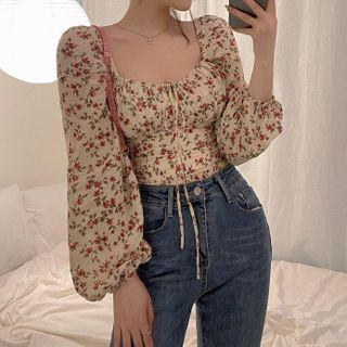 Floral Print Blouse Red Floral - Almond - One Size