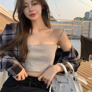 Plaid Shirt / Cropped Camisole Top / Midi Skirt