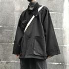 Plain Drawstring Hem Snap Button Jacket