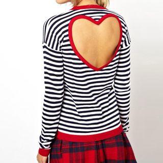 Stripe Open Back Long-sleeve T-shirt