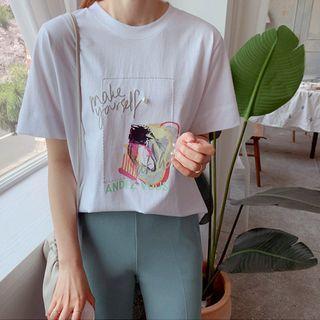 Round-neck Printed T-shirt Light Purple - One Size