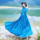 Long-sleeve Printed A-line Maxi Sun Dress