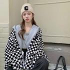 Mock Two-piece Checker Oversized Hooded Jacket Black & White - One Size