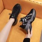 Platform Rhinestone Lace Up Sneakers