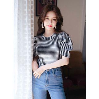 Puff-sleeve Stripe Crop Top