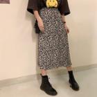 Leopard Print Midi A-line Skirt Leopard - Almond - One Size