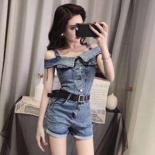 Cold Shoulder Denim Romper