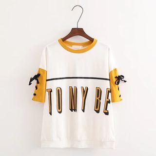 Letter Lace Up Short-sleeve T-shirt