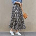 Flared Floral Long Tiered Skirt