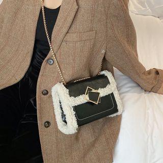 Fleece Trim Flap Crossbody Bag