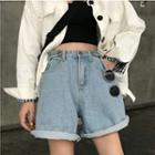 Roll-up Loose-fit Denim Shorts As Figure - One Size