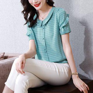 Short-sleeve Check Chiffon Blouse