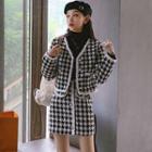 Set: Houndstooth Cropped Jacket + Mini Straight-fit Skirt