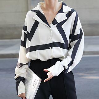 Contrast Trim Blouse Black & White - One Size