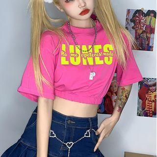 Cropped Short-sleeve Letter Print T-shirt