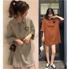 3/4-sleeve Frill Trim Flower Detail Polo Dress
