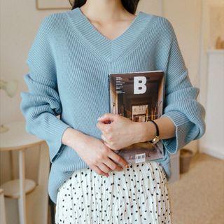 Plus Size V-neck Rib-knit Sweater