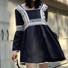 Long Sleeve Square-neck Lace-trim Mini Dress