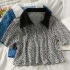 Leopard-print Pleated Polo Shirt