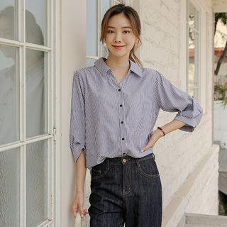 Open-placket Button-back Stripe Shirt