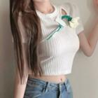 Short-sleeve Flower Detail Cropped T-shirt