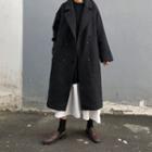 Double-breasted Plain Trench Coat Black - One Size