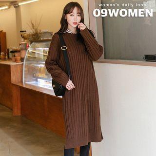 Plus Size Slit-side Ribbed-knit Midi Dress