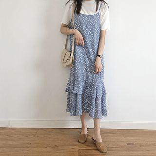 Feather Printed Layered Sleeveless Dress