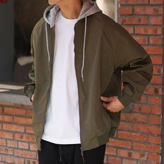 Mock Two Piece Lettering Print Zip Baseball Jacket