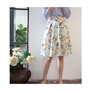 Floral Linen Blend A-line Skirt