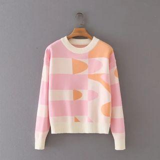 Geometric Pattern Sweater Pink & White - One Size