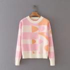 Geometric Pattern Sweater Pink & White - One Size