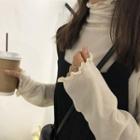 Long-sleeve Mock Neck Chiffon Top