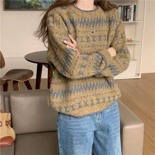 Jacquard Sweater Gray & Greenish Yellow - One Size