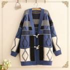 Toggle-button Color-block Knit Cardigan