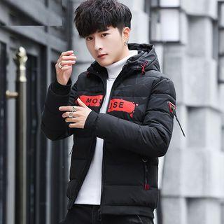 Letter Hooded Padded Zip Jacket