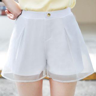 Mesh Overlay Wide Leg Shorts
