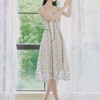 Spaghetti Strap Floral Midi Corset Dress / Cardigan / Set
